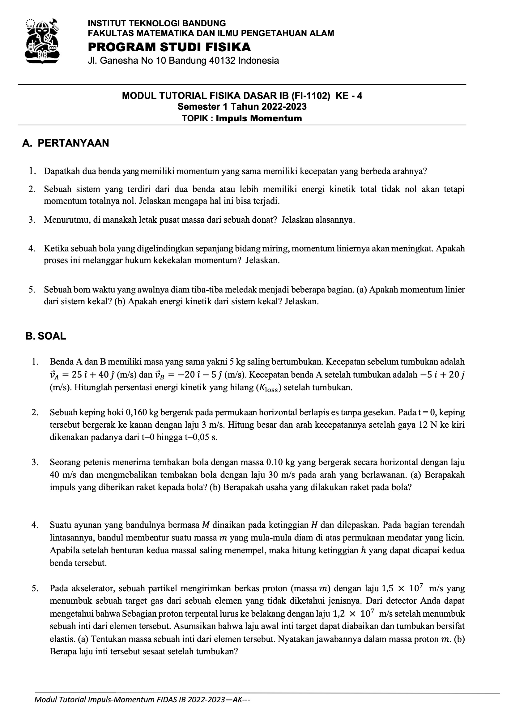 Tutorial Modul 4 Fisika 1B ITB Tahun 2022-2023 | MES Consulting